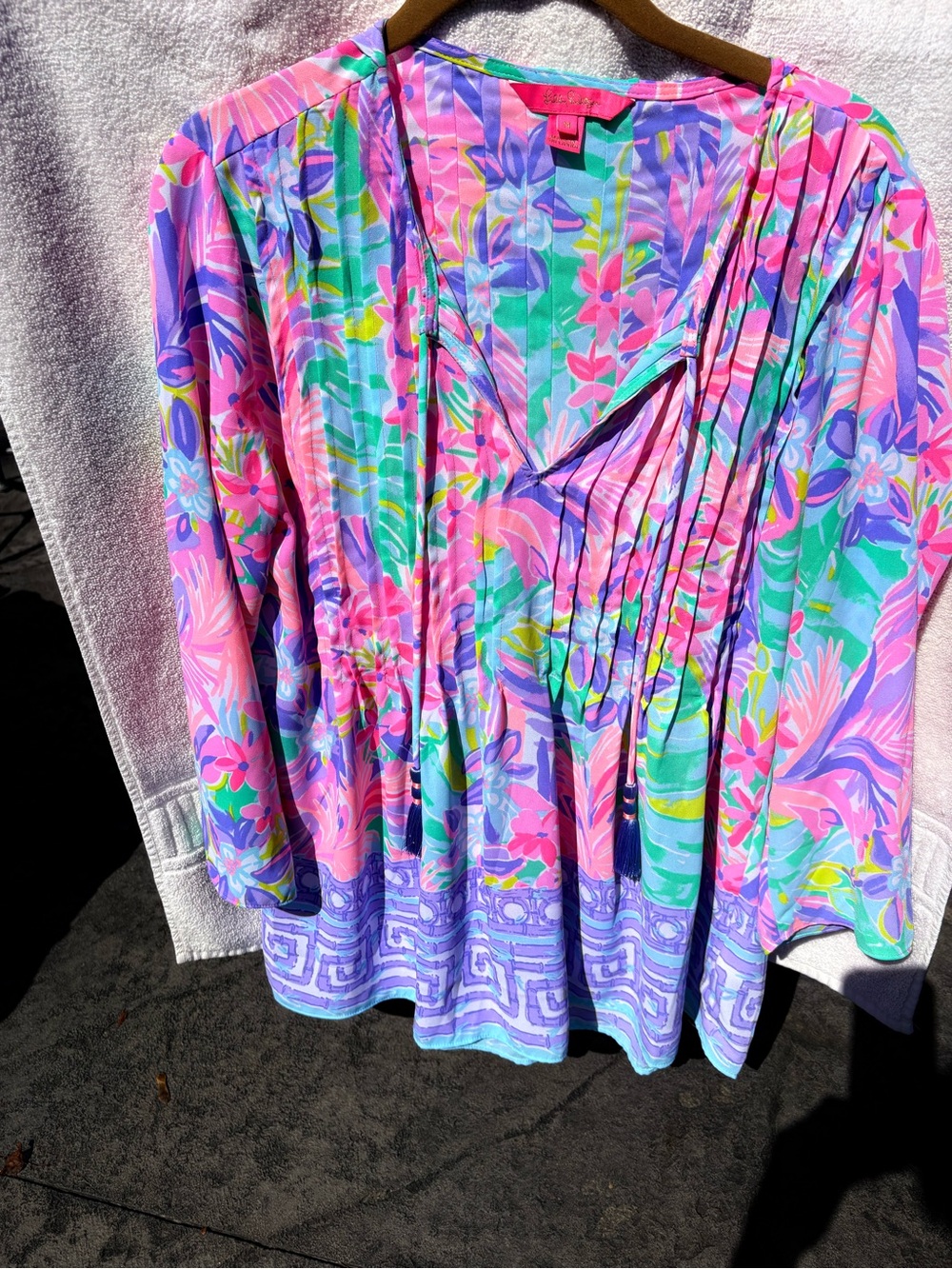 Lilly Pulitzer Pink, Purple & Aqua Pleated Floral Tunic